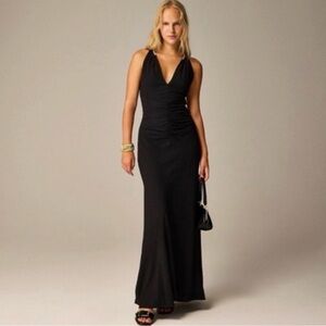 J. Crew Black ruched embellished rhinestone Maxi Dress gown sz 8